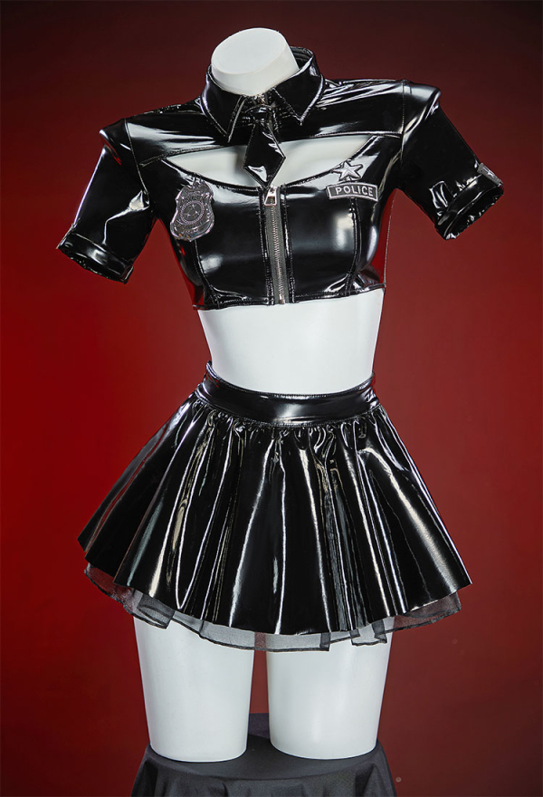 Dark Code Black Police Sexy Lingerie Set Cutout Top Mini Skirt Belt and Hat Dark Code Black Police Sexy Lingerie Set Cutout Top Mini Skirt Belt and Hat