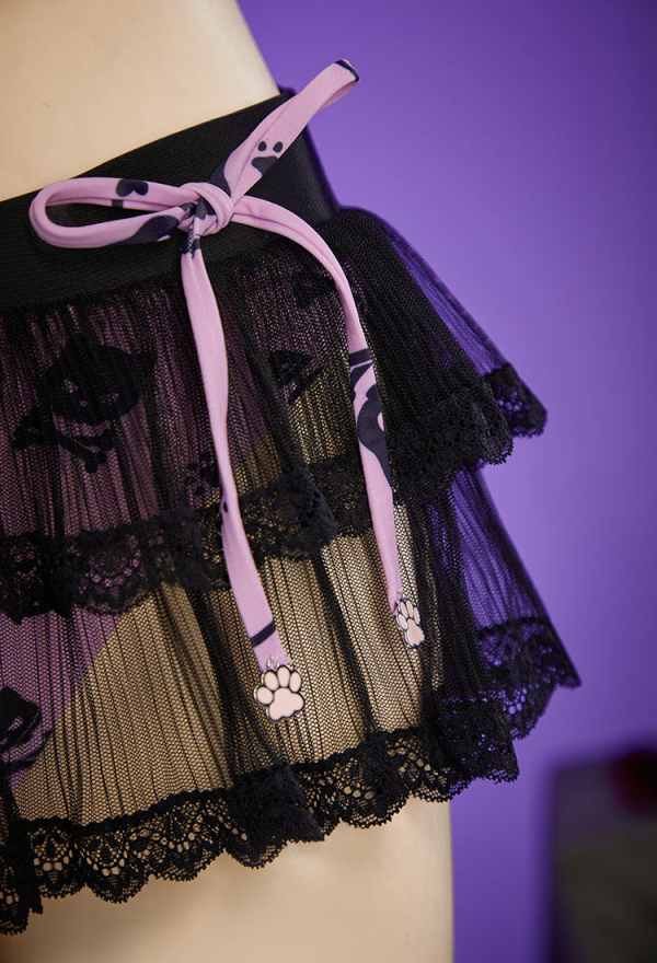 Midnight Meow Gothic Cat Bat Two-Piece Swimsuit Halter Top and Skirt Bathing Suit with Choker Midnight Meow Gothic Cat Bat Two-Piece Swimsuit Halter Top and Skirt Bathing Suit with Choker