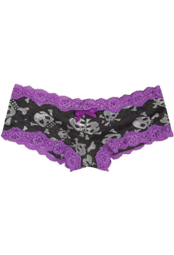 Gothic Skull Print Shorts Purple Lace Bow-Adorned Shorts