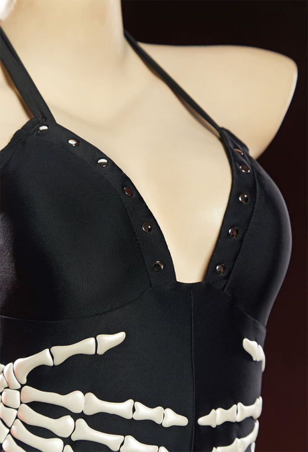 Bone To Be Wild Gothic Black One Piece Swimsuit Hand Skeleton Printed Bathing Suit Dark Style Beachwear Dress Bone To Be Wild Gothic Black One Piece Swimsuit Hand Skeleton Printed Bathing Suit Dark Style Beachwear Dress