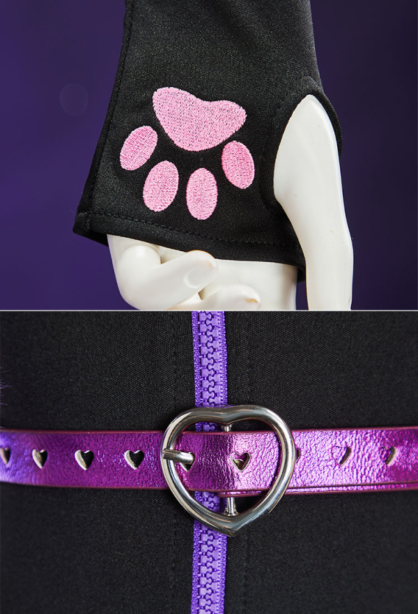 Anime Doll Black Purple Summer Homewear Cute Hooded Bodysuit with Tail and Belt Anime Doll Black Purple Summer Homewear Cute Hooded Bodysuit with Tail and Belt