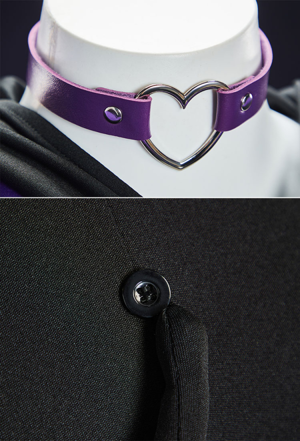Anime Doll Black Purple Summer Homewear Cute Hooded Bodysuit with Tail and Belt Anime Doll Black Purple Summer Homewear Cute Hooded Bodysuit with Tail and Belt