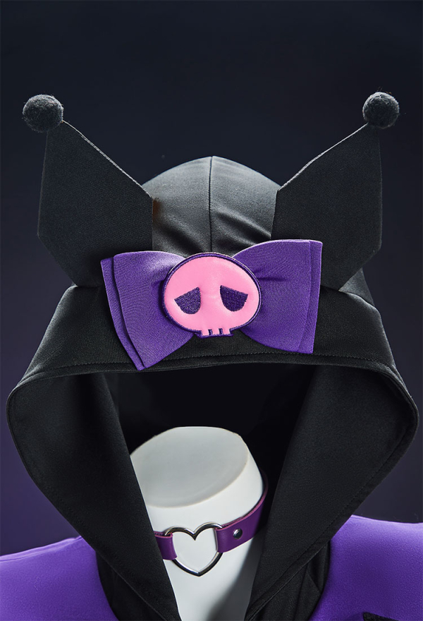 Anime Doll Black Purple Summer Homewear Cute Hooded Bodysuit with Tail and Belt Anime Doll Black Purple Summer Homewear Cute Hooded Bodysuit with Tail and Belt