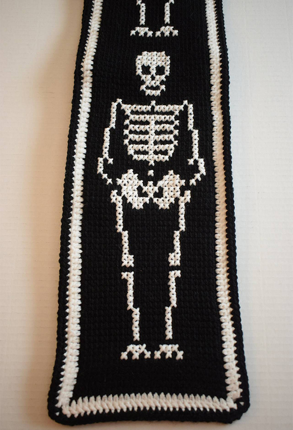 Gothic Black Skeleton Pattern Scarf Dark Style Knit Scarf