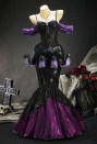 Ursula's Abyss Gothic Black Purple Corset Skirt Set Sequined Off-Shoulder Top with Octopus Claw Design Fishtail Skirt