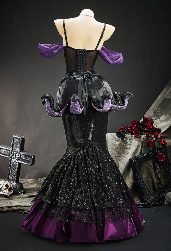 Ursula's Abyss Gothic Black Purple Corset Skirt Set Sequined Off-Shoulder Top with Octopus Claw Design Fishtail Skirt Ursula's Abyss Gothic Black Purple Corset Skirt Set Sequined Off-Shoulder Top with Octopus Claw Design Fishtail Skirt