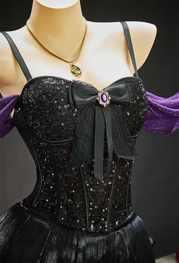 Ursula's Abyss Gothic Black Purple Corset Skirt Set Sequined Off-Shoulder Top with Octopus Claw Design Fishtail Skirt Ursula's Abyss Gothic Black Purple Corset Skirt Set Sequined Off-Shoulder Top with Octopus Claw Design Fishtail Skirt