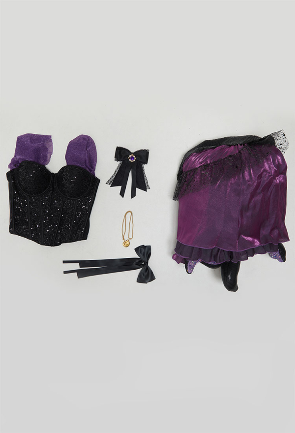 Ursula's Abyss Gothic Black Purple Corset Skirt Set Sequined Off-Shoulder Top with Octopus Claw Design Fishtail Skirt Ursula's Abyss Gothic Black Purple Corset Skirt Set Sequined Off-Shoulder Top with Octopus Claw Design Fishtail Skirt