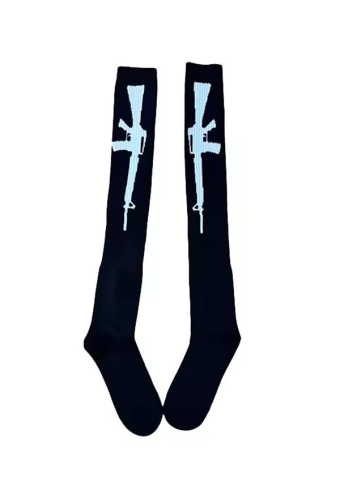 Gothic Black Stockings Dark Style Gun Pattern Thigh-high Socks