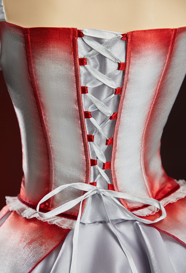 Moonlit Jester Silver Clown Corset Skirt Set Bloodstain Printed Corset and Layered Skirt with Sleeves and Collar Moonlit Jester Silver Clown Corset Skirt Set Bloodstain Printed Corset and Layered Skirt with Sleeves and Collar