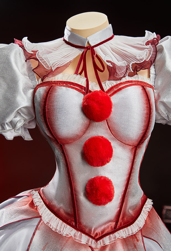 Moonlit Jester Silver Clown Corset Skirt Set Bloodstain Printed Corset and Layered Skirt with Sleeves and Collar Moonlit Jester Silver Clown Corset Skirt Set Bloodstain Printed Corset and Layered Skirt with Sleeves and Collar