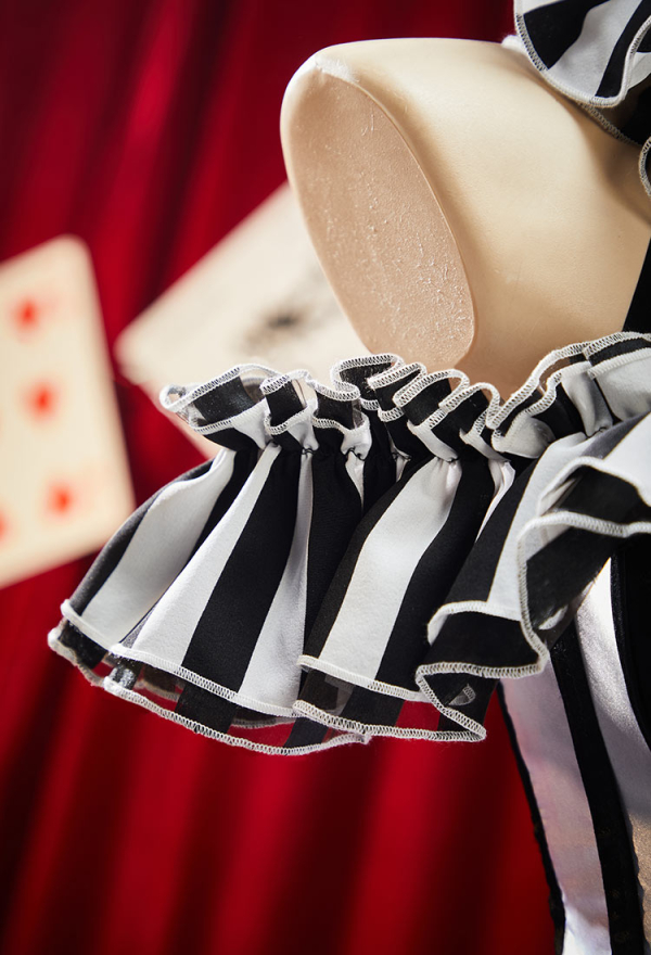 Moonlit Jester Gothic Black White Striped Clown Set Irregular Top and Lining with Panty and Collar Moonlit Jester Gothic Black White Striped Clown Set Irregular Top and Lining with Panty and Collar