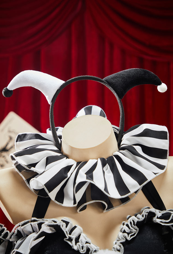 Moonlit Jester Gothic Black White Striped Clown Set Irregular Top and Lining with Panty and Collar Moonlit Jester Gothic Black White Striped Clown Set Irregular Top and Lining with Panty and Collar