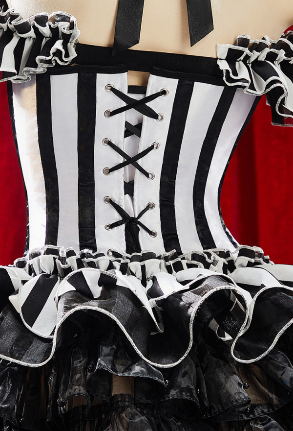 Moonlit Jester Gothic Black White Striped Clown Set Irregular Top and Lining with Panty and Collar Moonlit Jester Gothic Black White Striped Clown Set Irregular Top and Lining with Panty and Collar
