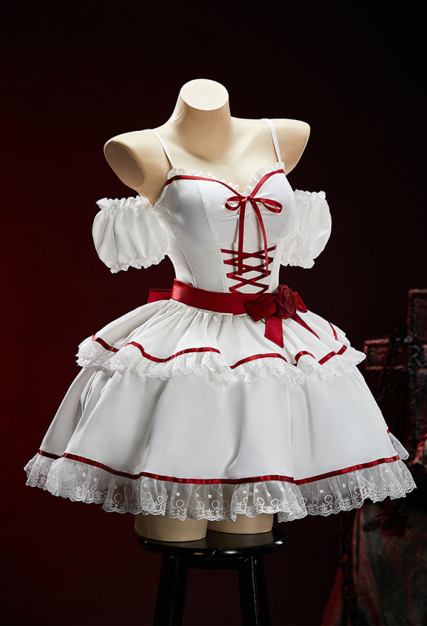 The Cursed Toybox Halloween Spooky Doll Dress Dark Style Waist-Cinching Dress with Sleeves and Belt