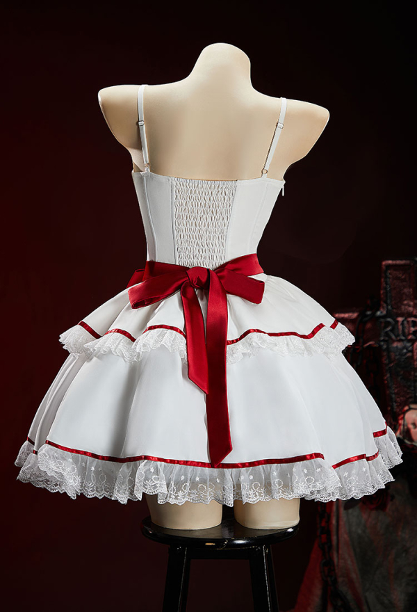 The Cursed Toybox Halloween Spooky Doll Dress Dark Style Waist-Cinching Dress with Sleeves and Belt