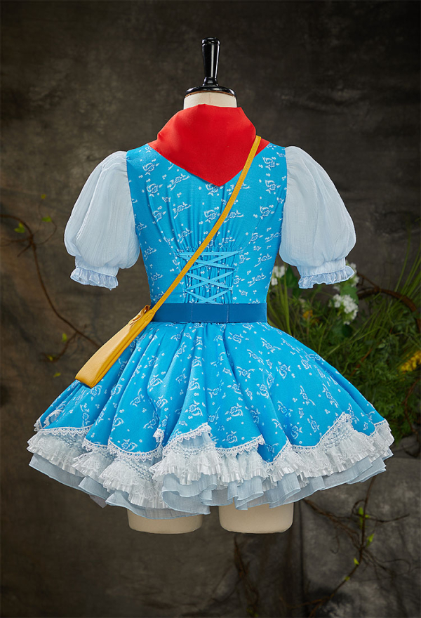 Halloween Puff-Sleeve Short Dress Floral Print Dress with Cape and Crossbody Bag