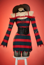 Nightmare Stripe Halloween Gothic Dress Red Green Striped Dress Knit Sweater Dress Set with Corset Hat and Glove