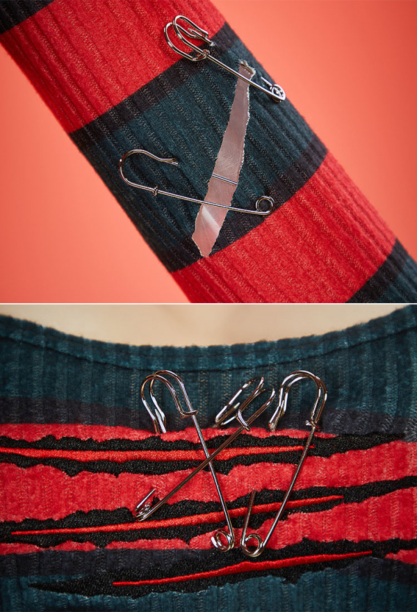 Nightmare Stripe Halloween Gothic Dress Red Green Striped Dress Knit Sweater Dress Set with Corset Hat and Glove Nightmare Stripe Halloween Gothic Dress Red Green Striped Dress Knit Sweater Dress Set with Corset Hat and Glove