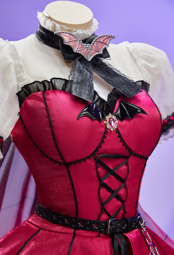 Haunted Night Gothic Monster Bat Girl Dress Puff-Sleeve Layered Dress with Cape and Sleeves