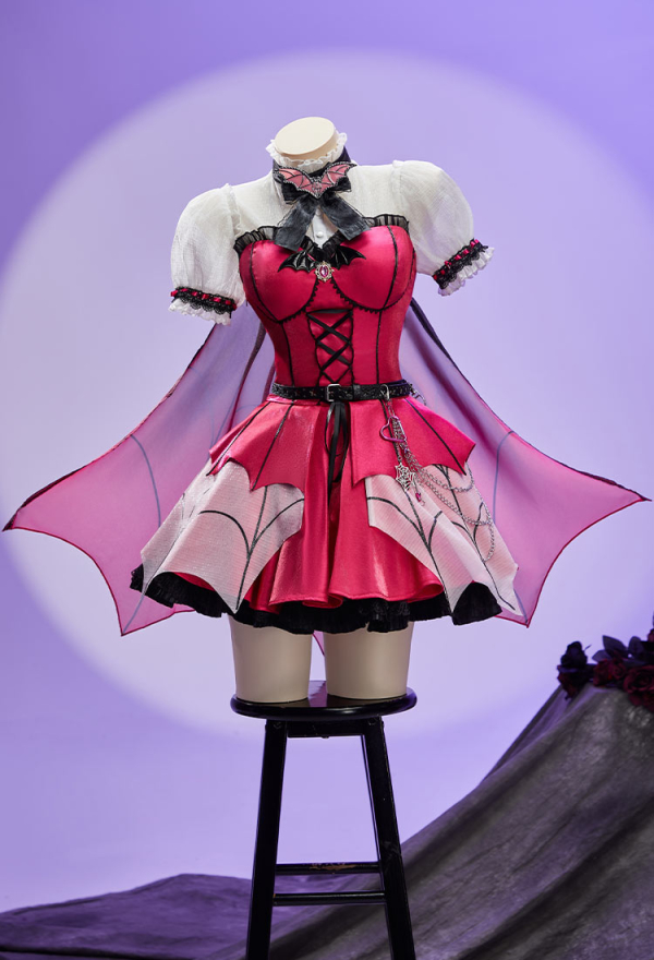 Haunted Night Gothic Monster Bat Girl Dress Puff-Sleeve Layered Dress with Cape and Sleeves