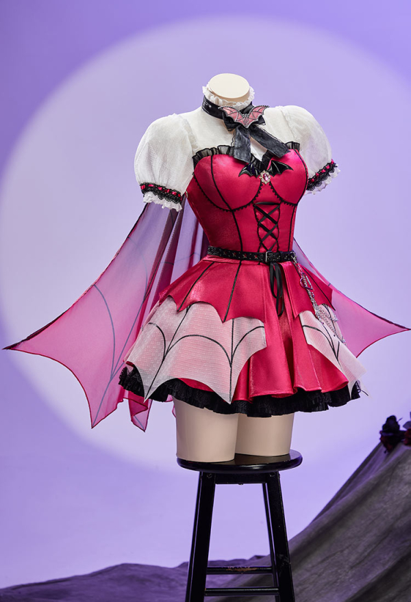 Haunted Night Gothic Monster Bat Girl Dress Puff-Sleeve Layered Dress with Cape and Sleeves