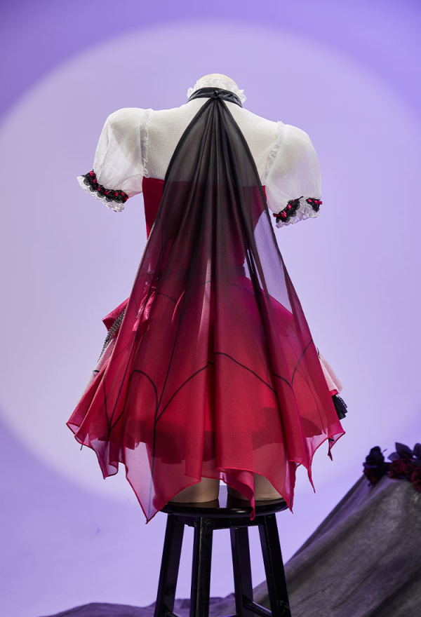 Haunted Night Gothic Monster Bat Girl Dress Puff-Sleeve Layered Dress with Cape and Sleeves