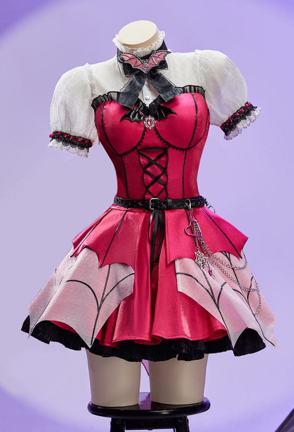 Haunted Night Gothic Monster Bat Girl Dress Puff-Sleeve Layered Dress with Cape and Sleeves
