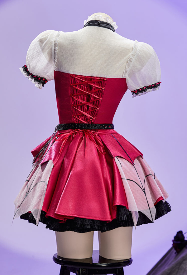 Haunted Night Gothic Monster Bat Girl Dress Puff-Sleeve Layered Dress with Cape and Sleeves