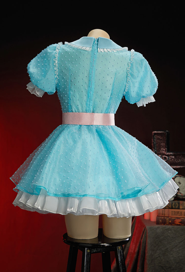 Check-in 237 Halloween Light Blue Short Dress Peter Pan Collar Puff Sleeve Dress with Belt
