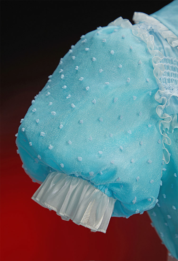 Check-in 237 Halloween Light Blue Short Dress Peter Pan Collar Puff Sleeve Dress with Belt