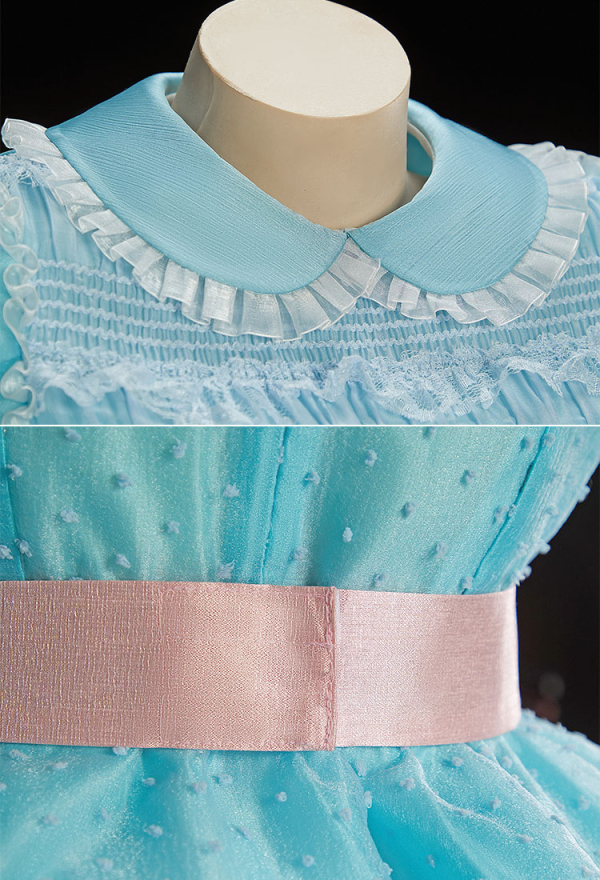 Check-in 237 Halloween Light Blue Short Dress Peter Pan Collar Puff Sleeve Dress with Belt
