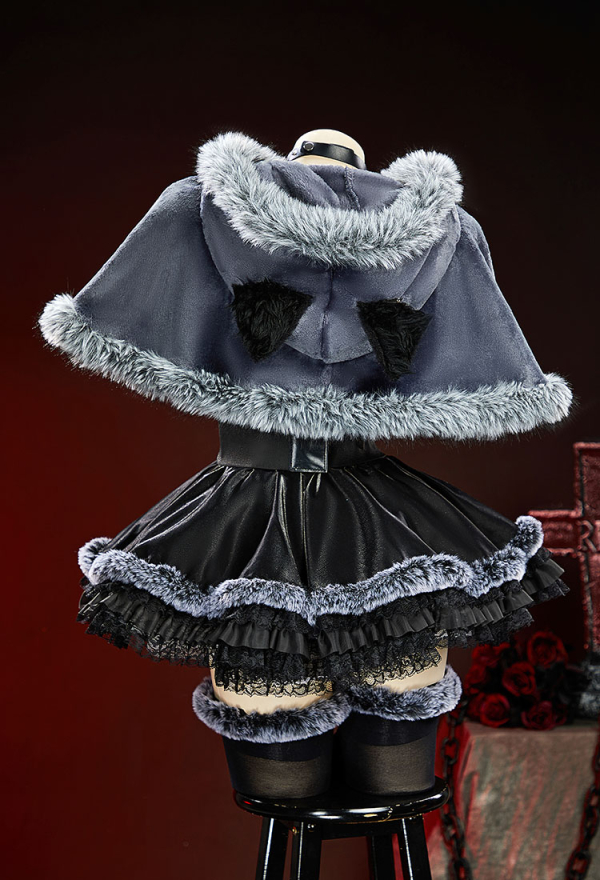 Hood in Shadow Halloween Plush Set Off-the-Shoulder Dress with Hooded Cape and Waistband Hood in Shadow Halloween Plush Set Off-the-Shoulder Dress with Hooded Cape and Waistband