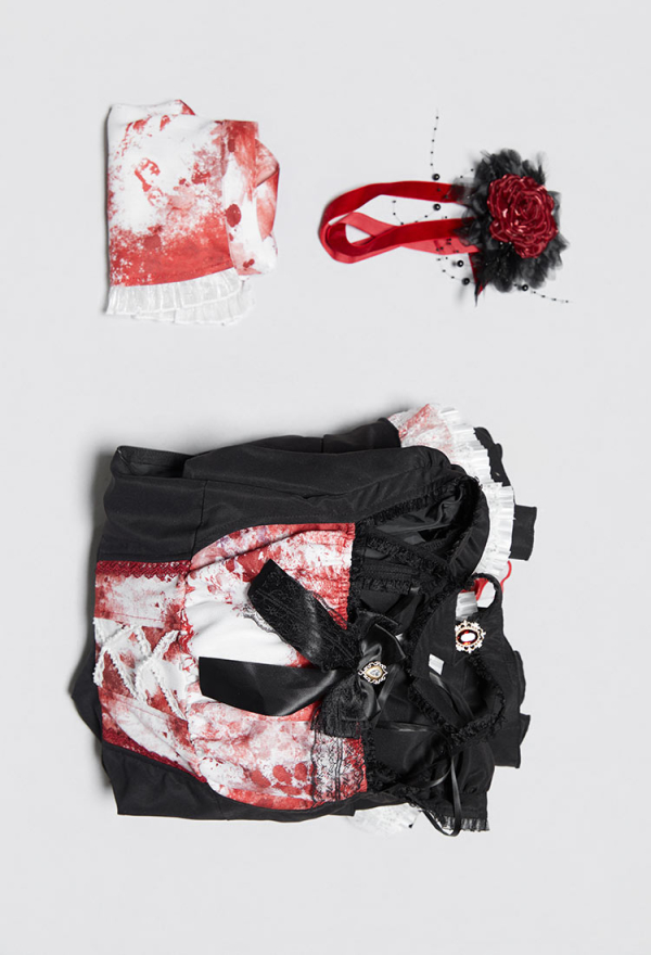 Halloween Bloody Maid Costume Blood-Splattered Print Dress with Apron