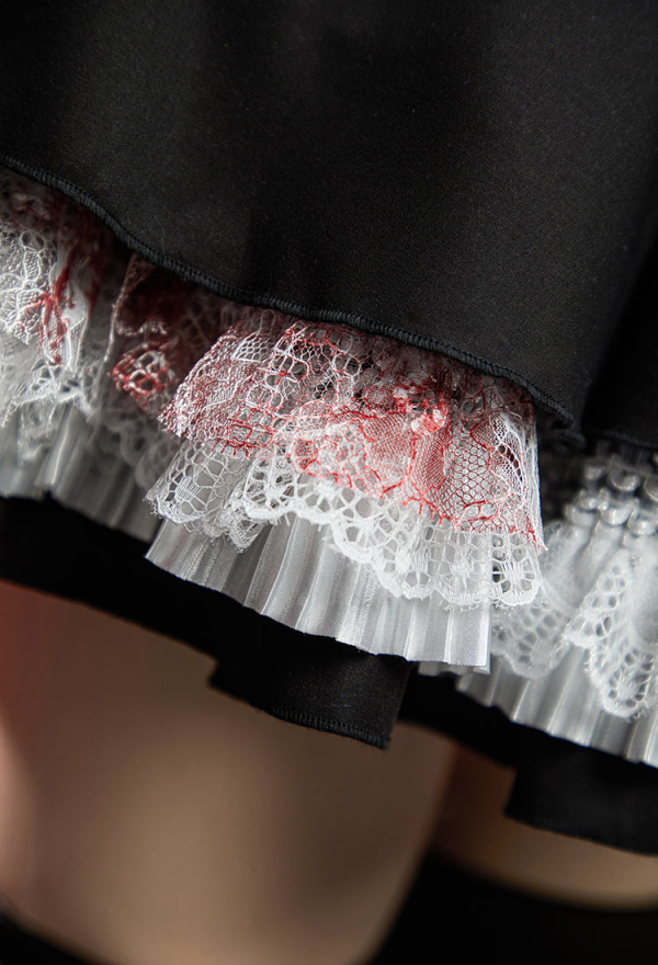 Halloween Bloody Maid Costume Blood-Splattered Print Dress with Apron