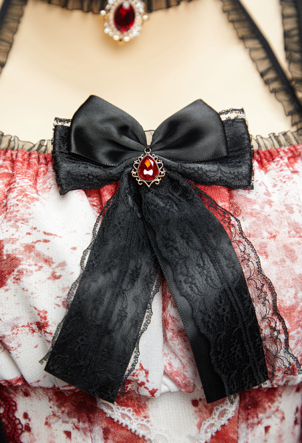 Halloween Bloody Maid Costume Blood-Splattered Print Dress with Apron
