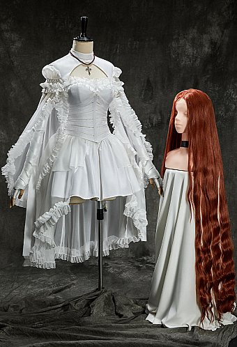 My Dying Bride Halloween White Short Wedding Dress Irregular Ruffled Dress with Corset and Gloves