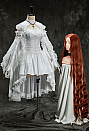 My Dying Bride Halloween White Short Wedding Dress Irregular Ruffled Dress with Corset and Gloves