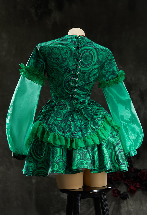 Stitched by Grace Halloween Green Short Dress Swirl Print Dress with Necklace Stitched by Grace Halloween Green Short Dress Swirl Print Dress with Necklace