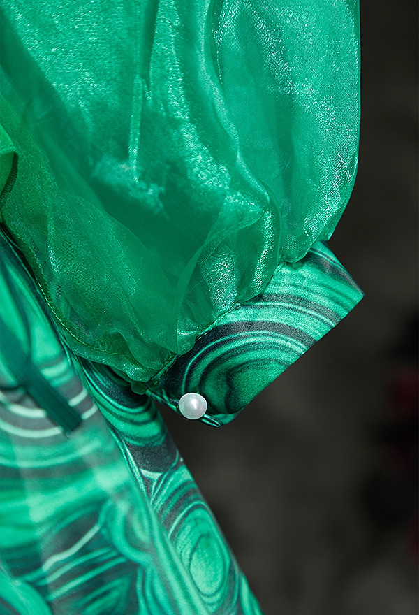 Stitched by Grace Halloween Green Short Dress Swirl Print Dress with Necklace Stitched by Grace Halloween Green Short Dress Swirl Print Dress with Necklace