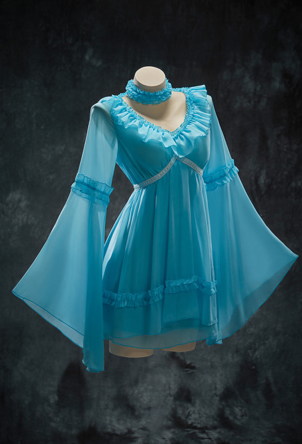 Halloween Blue Chiffon Nightgown Flared-Sleeve Ruffled Dress with Choker