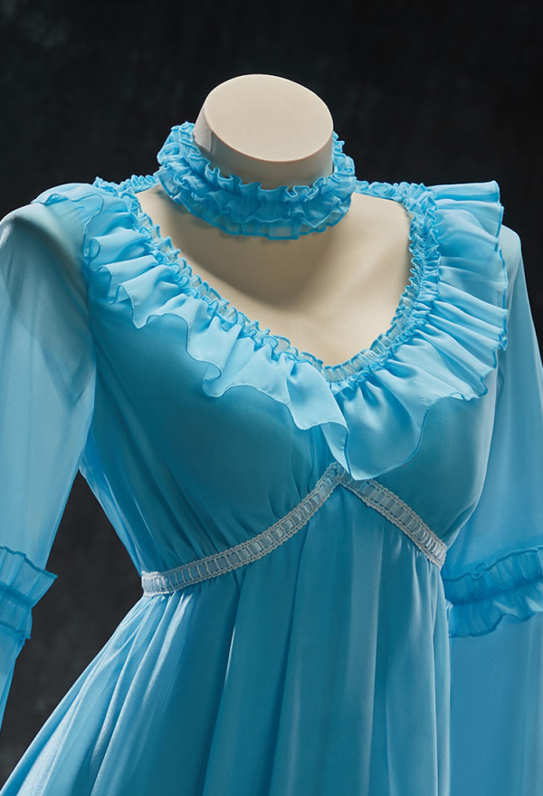 Halloween Blue Chiffon Nightgown Flared-Sleeve Ruffled Dress with Choker