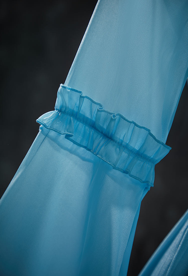 Halloween Blue Chiffon Nightgown Flared-Sleeve Ruffled Dress with Choker
