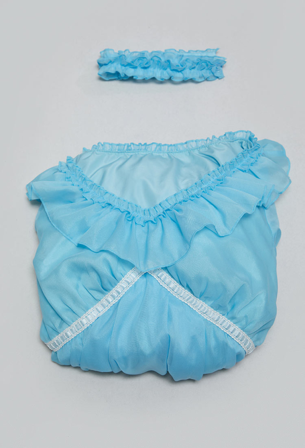 Halloween Blue Chiffon Nightgown Flared-Sleeve Ruffled Dress with Choker