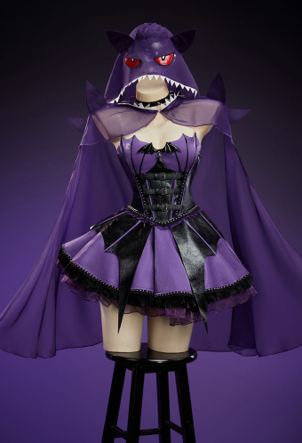 Purple Ghost Gothic Black and Purple Corset Skirt Set Bat-Shaped Top and Layered Skirt with Choker