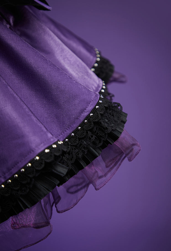 Purple Ghost Gothic Black and Purple Corset Skirt Set Bat-Shaped Top and Layered Skirt with Choker