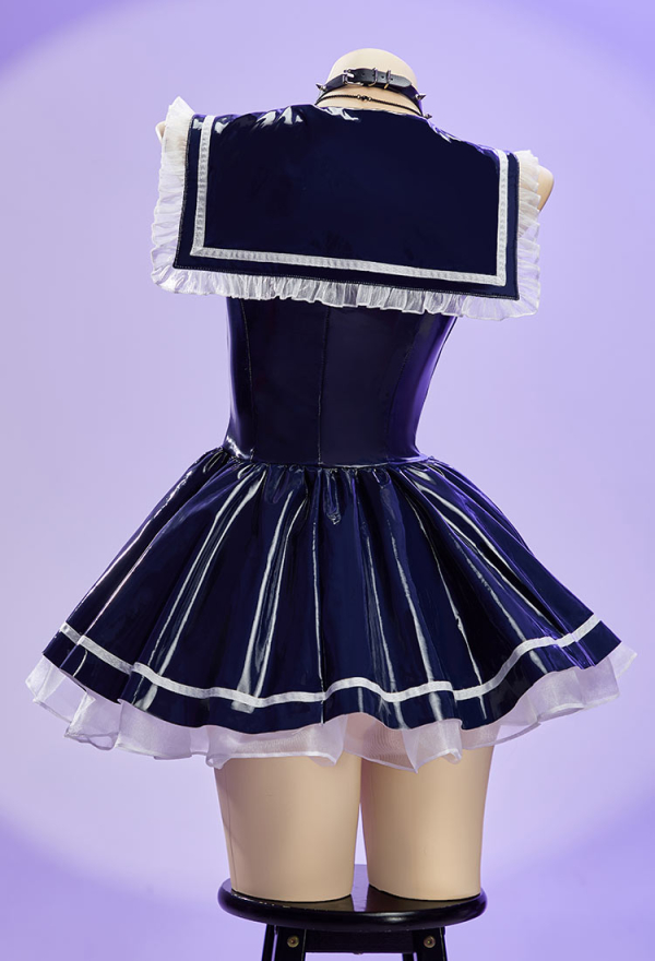 Midnight Patrol Halloween Navy Sailor Sleeveless Dress Sailor Collar A-Line Dress with Hat and Necklace