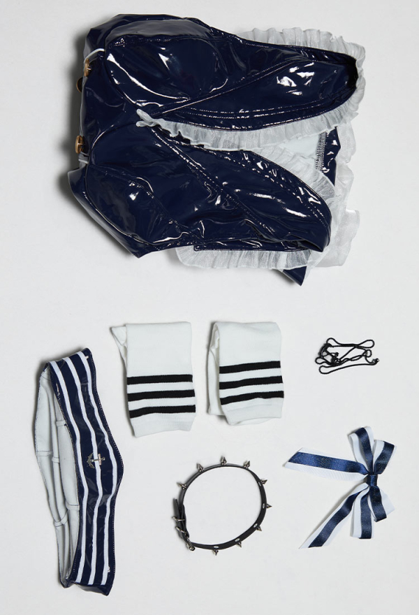 Midnight Patrol Halloween Navy Sailor Sleeveless Dress Sailor Collar A-Line Dress with Hat and Necklace