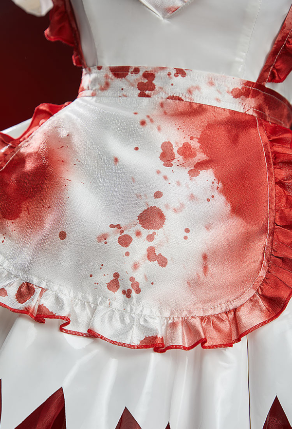 Sister of Mercy Halloween Bloodstain Print Set Shiny Irregular-Cut Dress with Apron and Headband