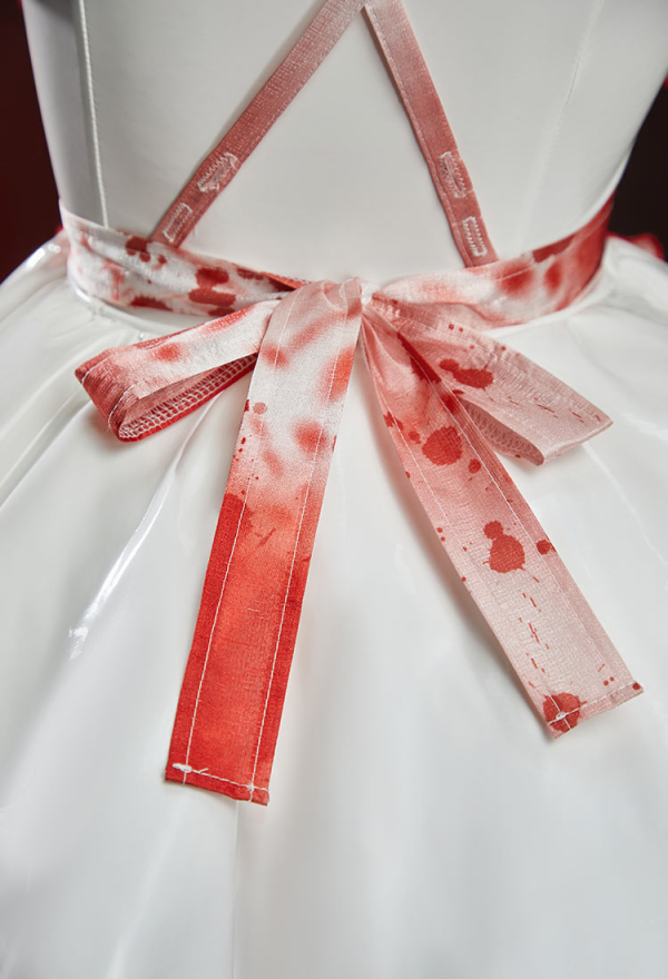 Sister of Mercy Halloween Bloodstain Print Set Shiny Irregular-Cut Dress with Apron and Headband